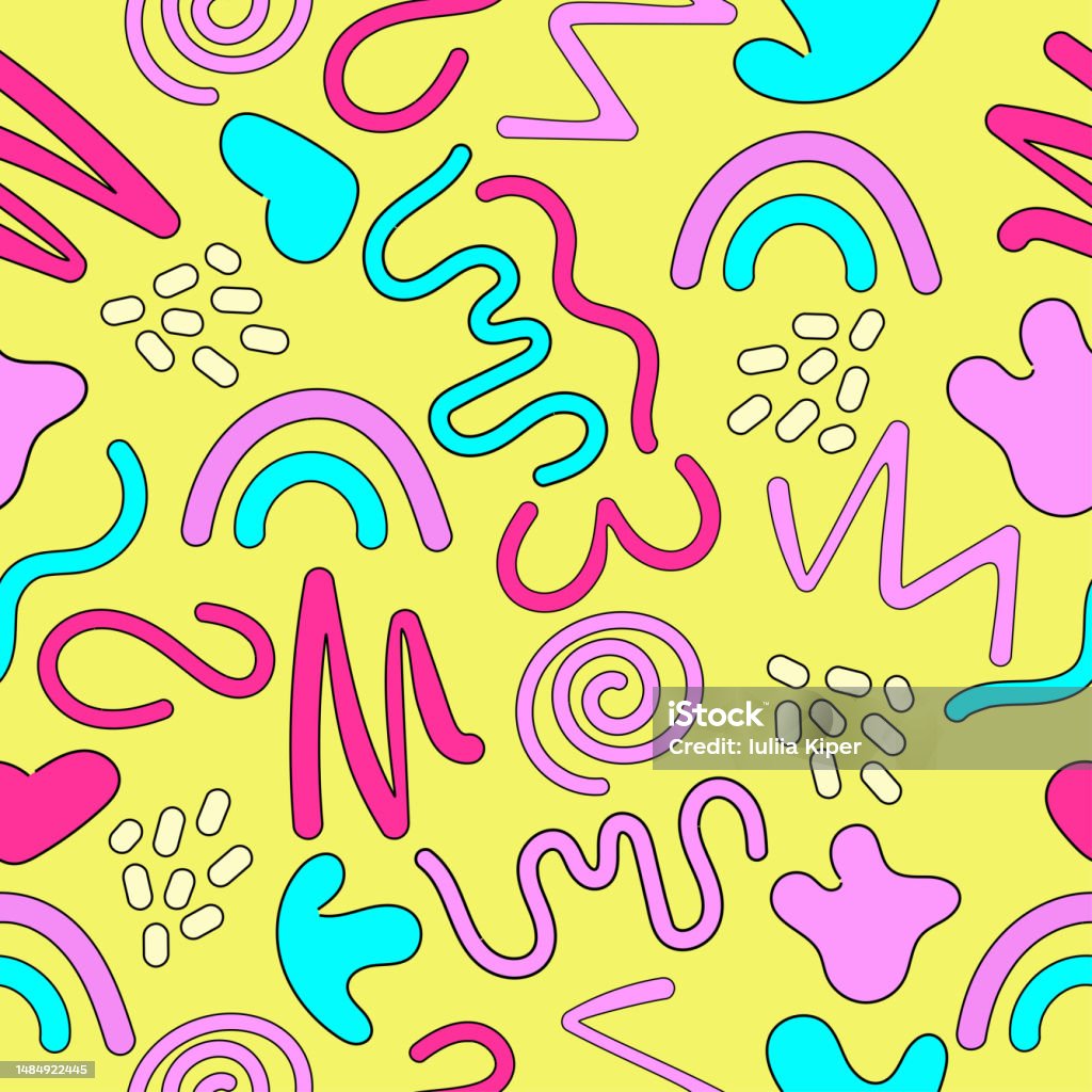 Fun Pattern Fun Colourful Doodle Seamless Pattern With Simple Shapes Stock ...