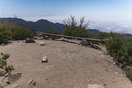 San Gabriel Peak Bench Outdoor Mountain Hiking Hillside Trail In Los Angeles California Mountains In The Angeles National Forest Altadena California