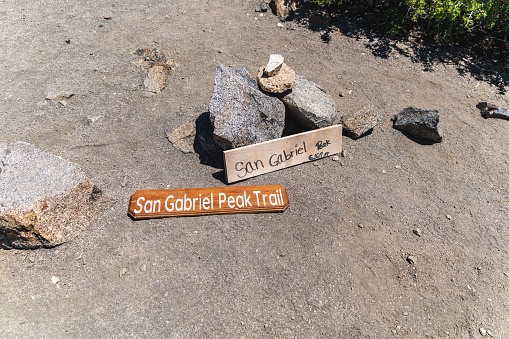 San Gabriel Peak Mountain Hiking Trail Signs In Los Angeles California Mountains in Altadena California National Forest With Rocks