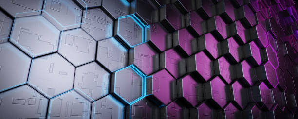 istock Business processes. Background with metallic hexagons. Business background. Business structure. Blockchain technology concept. 3d render. 1484927745