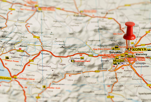 istock Pushpin in map, Konya, Turkey. Travel destination 148492778
