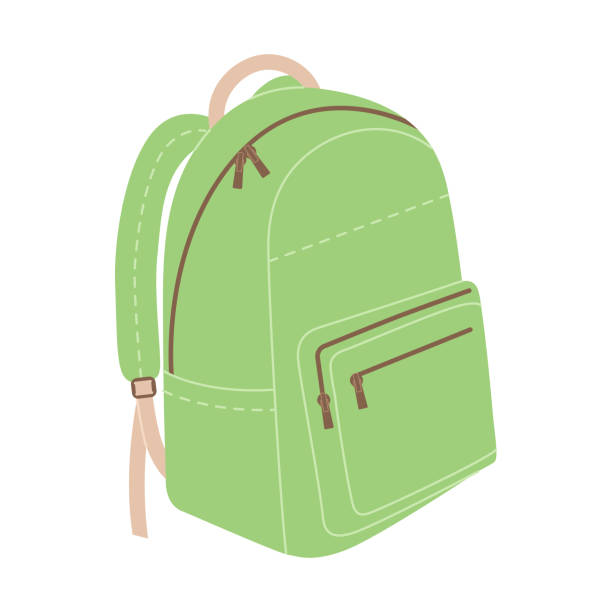 ilustrações de stock, clip art, desenhos animados e ícones de green backpack in simple style isolated on white background. school satchel, travel rucksack. vector flat illustration - ts9