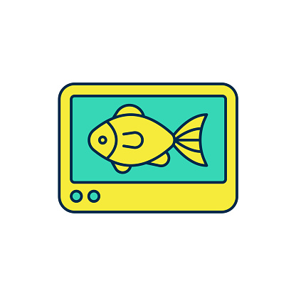 Filled outline Fish finder echo sounder icon isolated on white background. Electronic equipment for fishing. Vector.