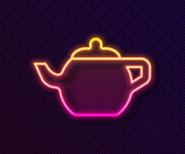 ilustrações de stock, clip art, desenhos animados e ícones de glowing neon line traditional chinese tea ceremony icon isolated on black background. teapot with cup. vector - 3500