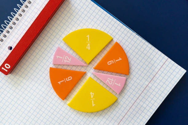 istock Math fractions on blue background. Interesting math for kids. Education, back to school concept. Geometry and mathematics materials. Close up 1484933397