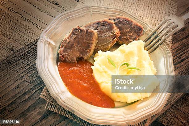 Meat With Mashed Potatoes Stock Photo - Download Image Now - Aluminum, Beef, Boiled