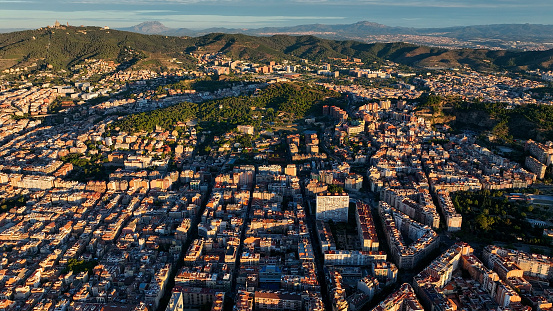 Barcelona Old City skyline aerial view of El Carmel Hill. Catalonia, Spain