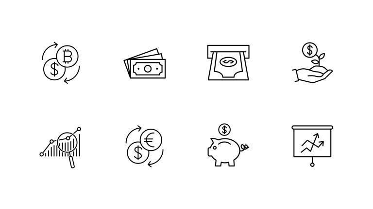 Finance icon set. Line icon animation.