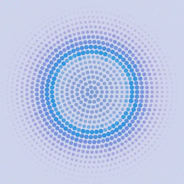 Vector illustration of Blue and cold purple halftone circle on periwinkle gray background