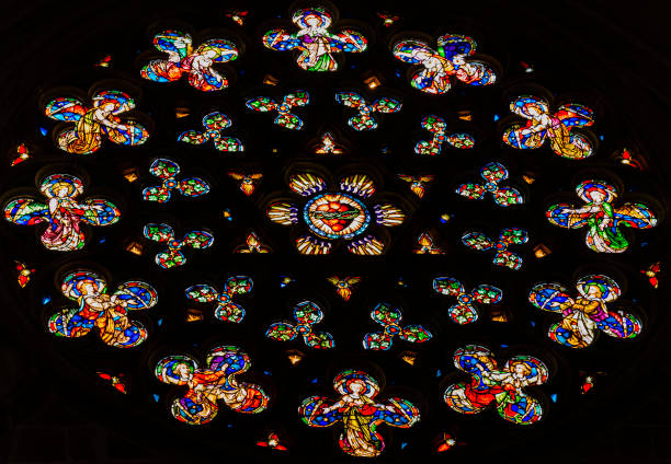 Stained glass of the cathedral of Santa María of Burgos, Castilla y León, Spain.