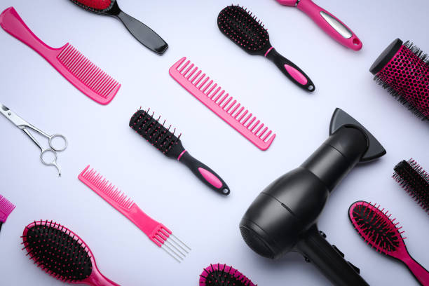 istock Flat lay composition with modern hair dryer on white background 1484940875