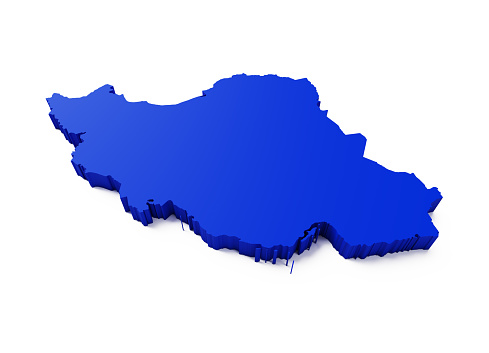 International border of Iran on white background. Horizontal composition with clipping path and copy space.