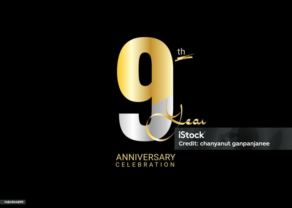 9th Gold Color 9 Years Anniversary Celebration Gold And Silver Vector Template 9 ...