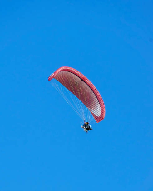 istock Man flying his paramotor in a completely blue sky. Unrecognizable faces and trademarks. Vertical format. 1484947263