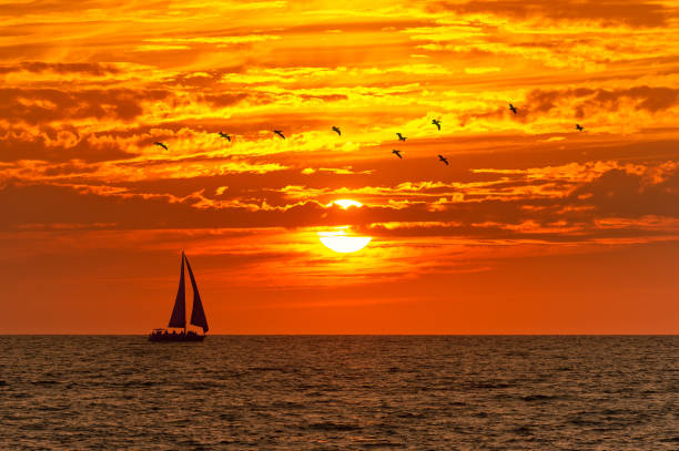 istock Sunset Beautiful Sailboat Colorful Ocean Inspirational 1484950209