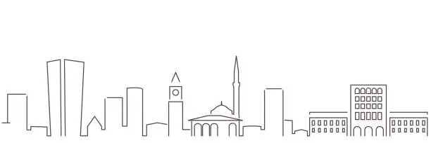 Vector illustration of Tirana Dark Line Simple Minimalist Skyline With White Background