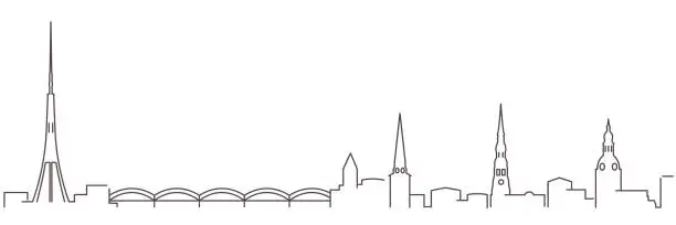 Vector illustration of Riga Dark Line Simple Minimalist Skyline With White Background