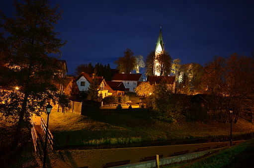 The Marian Sanctuary in Gietrzwałd. Night. Poland - Masuria - Warmia.