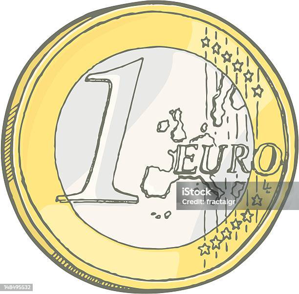 Монета 1 Евро Эскиз — стоковая векторная графика и другие изображения на тему Монета евро - Монета евро, Один объект, Число 1