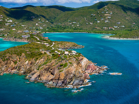 Aerial view of Rendezvous bay and Ditleff Point, St. John, United States Virgin Islands