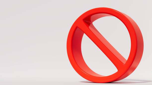 istock 3d rendering of red forbidden symbol on white stage, security theme 1484957252