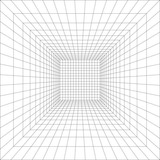 Room, hall, studio or portal wireframe in perspective. Box grid structure. Mesh in 3D dimension. Engineering, architecting or technical scheme. Isometric cell frame Room, hall, studio or portal square wireframe in perspective. Box grid structure. Mesh in 3D dimension. Isometric net frame. Engineering, architecting or technical scheme. Vector graphic illustration box plot graph stock illustrations
