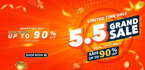 Vector illustration of 5.5 Grand sale banner  are available for use on online shopping websites or in social media advertising.