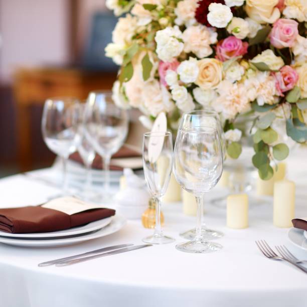 istock Beautiful table set for some festive event or wedding reception 1484965344