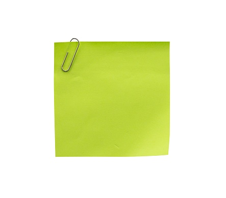 green note paper isolated with clip