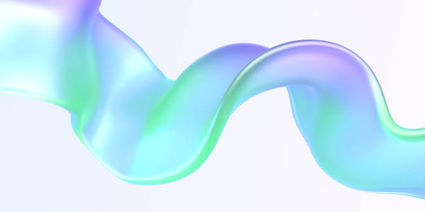 istock Holographic iridescent ribbon isolated on white background 3d render. Flowing wave line or tape in motion. Fluid, foil or metal neon shape with green blue purple gradient texture 1484970923