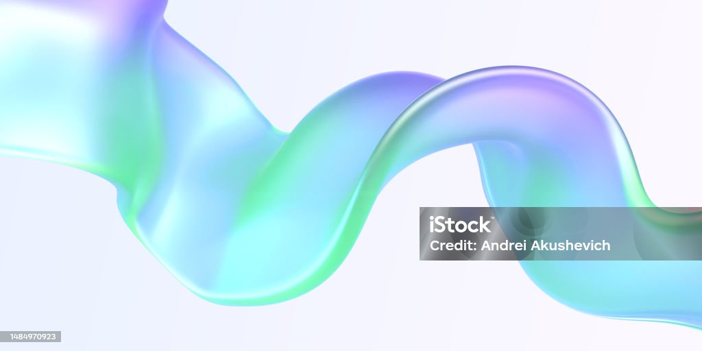 Holographic Iridescent Ribbon Isolated On White Background 3d Render  Flowing Wave Line Or Tape In Motion Fluid Foil Or Metal Neon Shape With  Green Blue Purple Gradient Texture Stock Photo - Download
