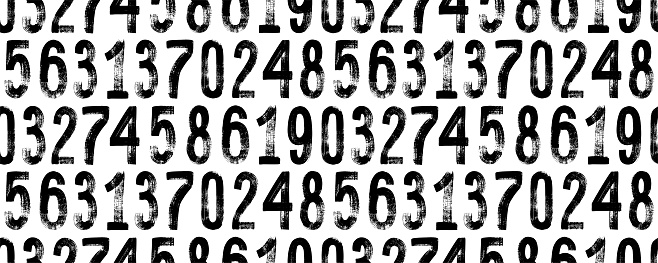 Seamless pattern with grunge vector numbers. Hand drawn dirty textured font. Black ink characters. Dirty painted numbers seamless pattern. Dry brush texture. Typography vector elements.