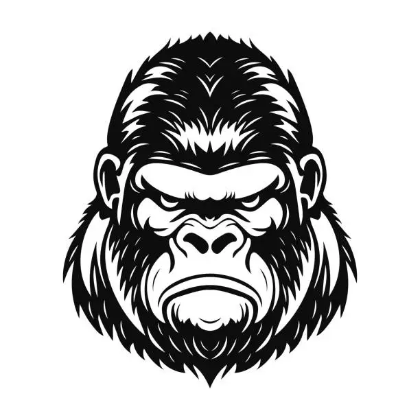Vector illustration of Angry gorilla head. Black and white logo. Vector illustration