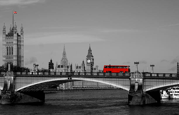 istock Double decker bus crossing Thames - London 148497413