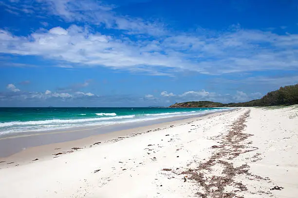 Beautiful white sand beach; Long Beach, Great Keppel Island, QLD, Australia.