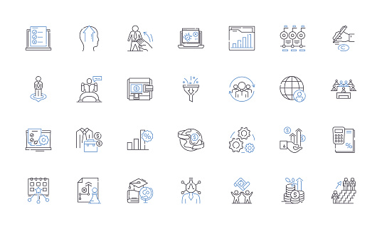 Trade returns outline icons collection. Profits, Margin, Revenue, Exchange, Investment, Dividend, Tradeoff vector and illustration concept set. Gain,Return linear signs and symbols