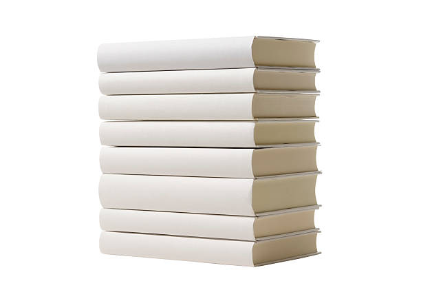 Isolated shot of stacked white blank books on white background