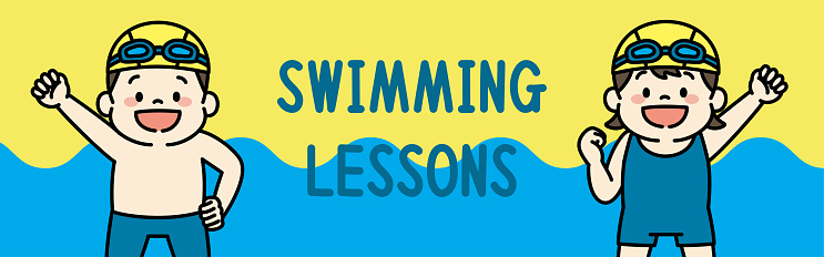 Mobile Web Banner Illustration of Swimming School