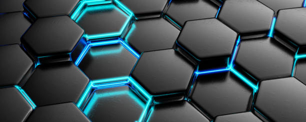 Business structure. High technology background. Business background. Blockchain technology concept. Background with metallic hexagons. 3d render. stock photo