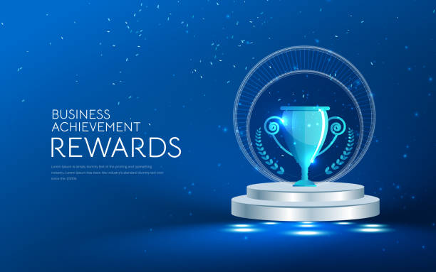 Stage podium with Trophy, Stage Podium Scene with for Award Ceremony Background Stage podium with Trophy, Stage Podium Scene with for Award Ceremony Background Vector illustration blue cup stock illustrations