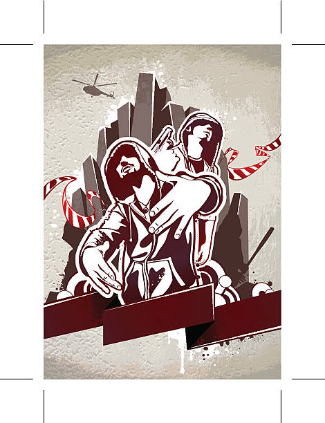 ilustraciones, imágenes clip art, dibujos animados e iconos de stock de grungy póster - hood graffiti urban scene men