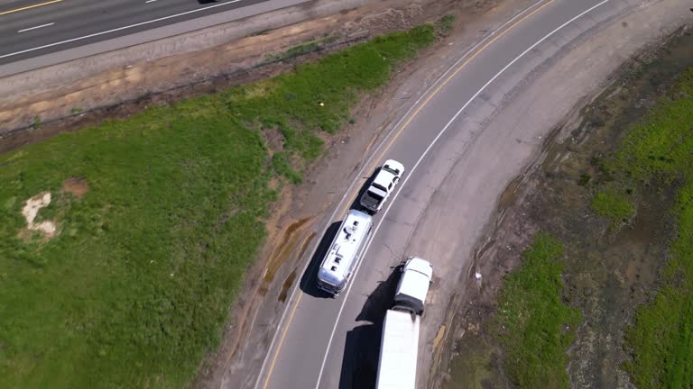 car with trailer moving on the road. rv camping truck on the highway