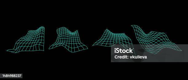 Distorted Perspective Grid Set Glitch Rectangle Plane Collection Retro ...