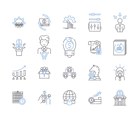 Work autonomy outline icons collection. Empowerment, Independence, Control, Self-reliance, Decision-making, Accountability, Flexibility vector and illustration concept set. Autonomy,Authority linear signs and symbols
