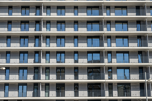Facade of a modern apartment building seen in Barcelona, Spain