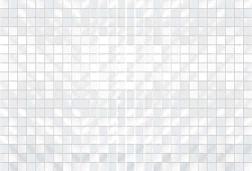 White squared mosaic seamless pattern. Square tiles seamless pattern. Mirror mosaic modern texture background. White ceramic tile background. Geometric template. Vector illustration