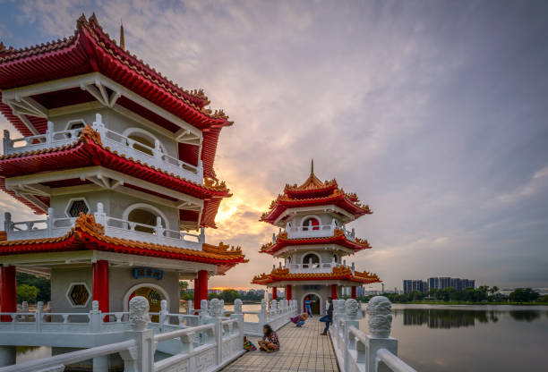 The view of Twin Pagoda during sunset