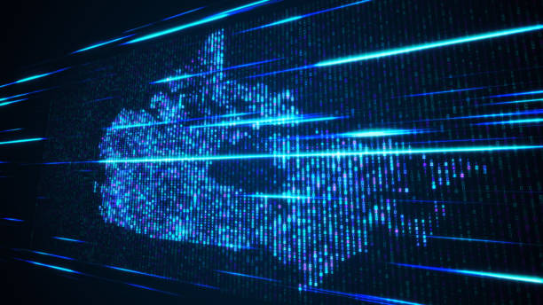 istock Futuristic Blue Shinny Binary Digital Number Mosaic Grid Map Of Canada Perspective View With Horizontal Light Streaks 1485005447