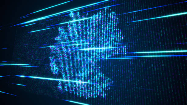 istock Futuristic Blue Shinny Binary Digital Number Mosaic Grid Map Of Germany Perspective View With Horizontal Light Streaks 1485005464