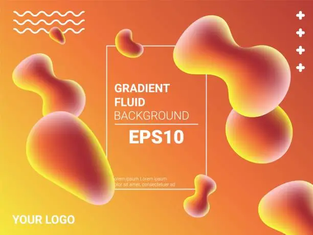 Vector illustration of 3d liquid background, fluid gradient banner template. Abstract flow fashion frame, orange colors, party light label, creative flyer. Simple frame with drop shapes. Vector design illustration